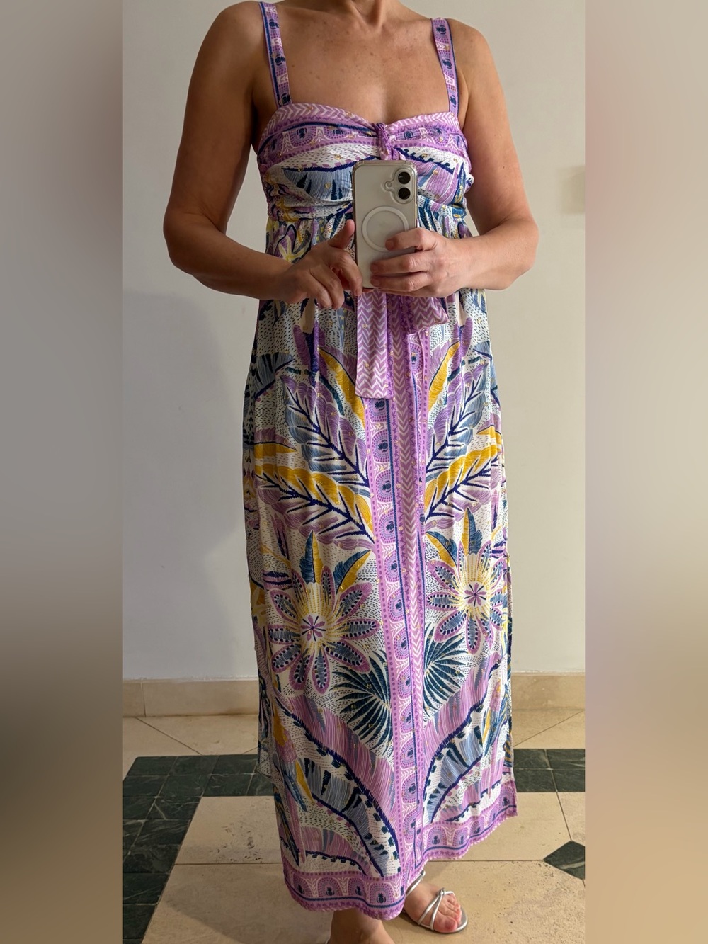 NWT FARM Rio Lilac and Yellow Floral Strap Sundress